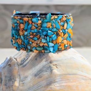 Orange and turquoise colored chip bracelet